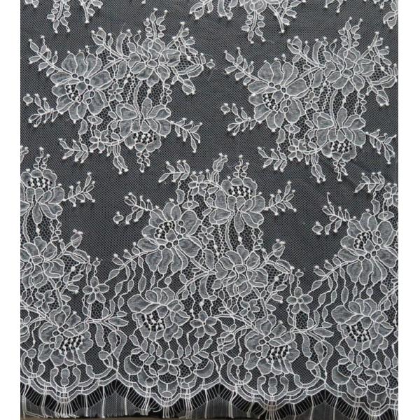 150cm Width Nylon Lace Fabric White Flower Design For Dress