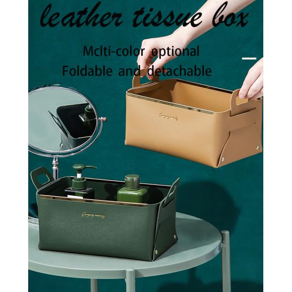 Convenience Stores Foldable Clothing Leather Basket Storage Box Desk Organizer with Handle