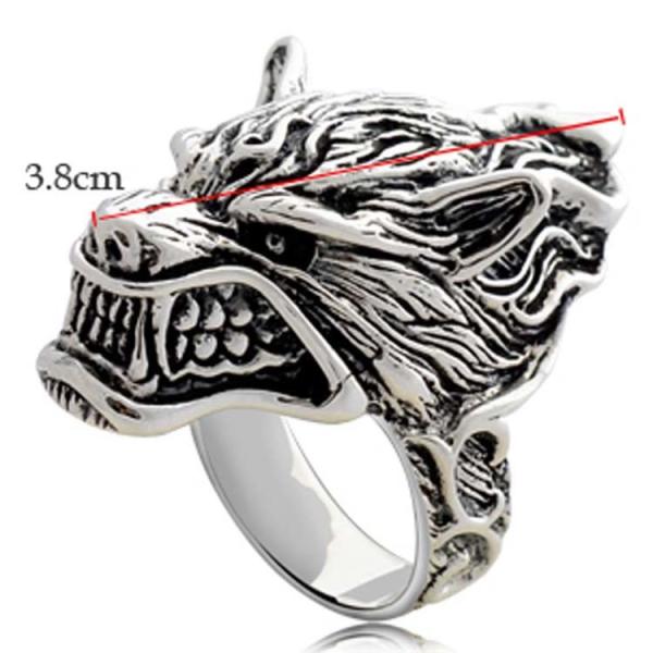Vintage Sterling Silver Wolf Caput Thailand 925 Silver Ring (R6030803)