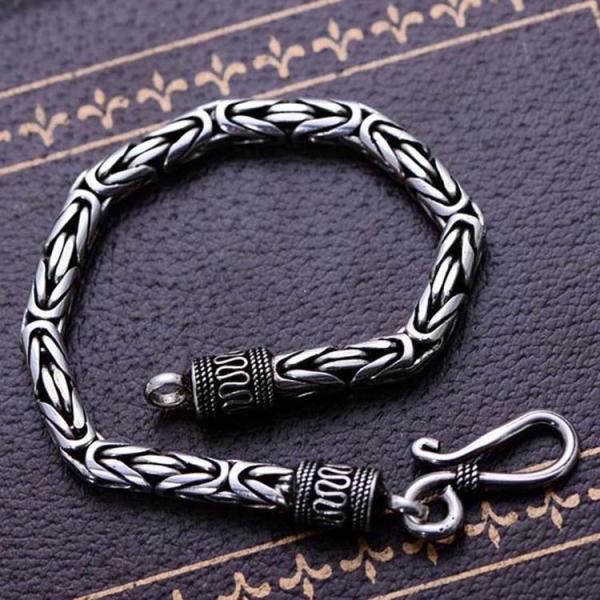Men and Women Retro Vintage Sterling Silver Byzantine Chain Link Bracelet (XH048542)