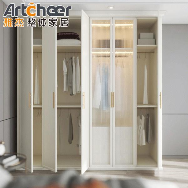School Melamine Wooden Walk-In White Sliding Door Wardrobe With Open Design