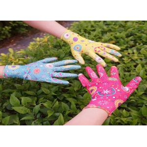 Flower Printed Floral Gardening Gloves , Nitrile Palm Coated Gloves