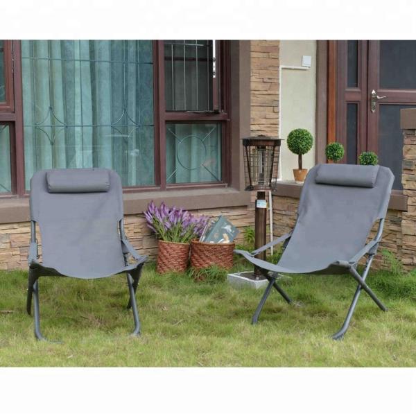 Grey Folding Beach Lounge Chair Aluminum Frame Foldable Beach Lounge Chaise For Lawn Deck