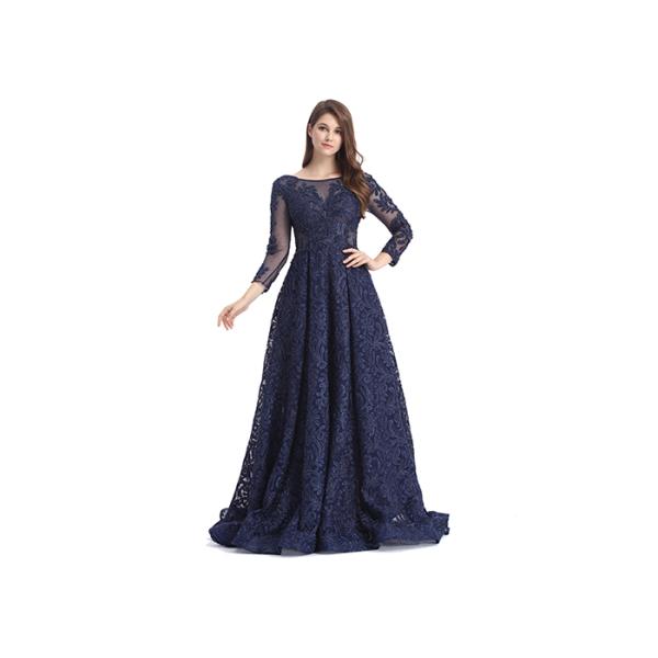 Embroidery Long V Neck Evening Dresses Short Sleeve A line Design