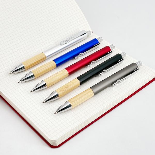 Eco-Friendly Bamboo Grip Ballpoint Pen Press Metal Ball Pen For Writing Exams
