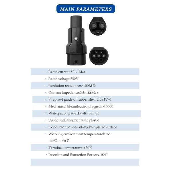 GBT Charging Pile GBT to Tesla Car Ev Adaptor Rated Current 32A AC 7KW GBT EV Charger Adapter for Tesla Car Condition Plug