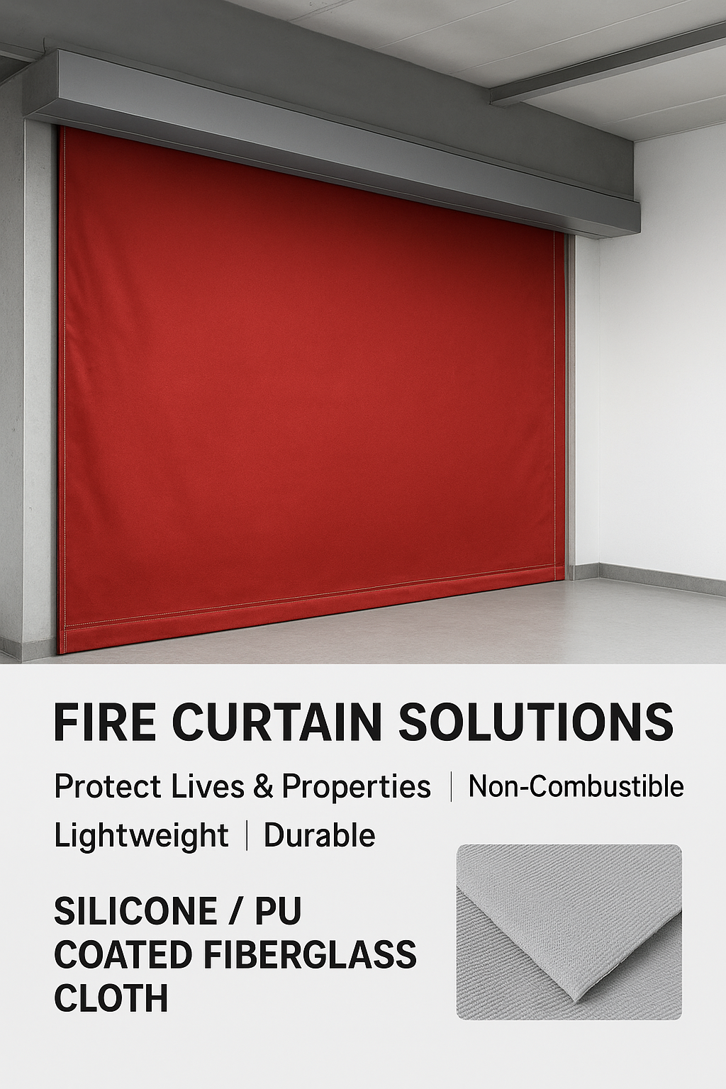 PU Coating Reinforced Fiberglass Fabric 0.7mm Smoke Curtain Fabric