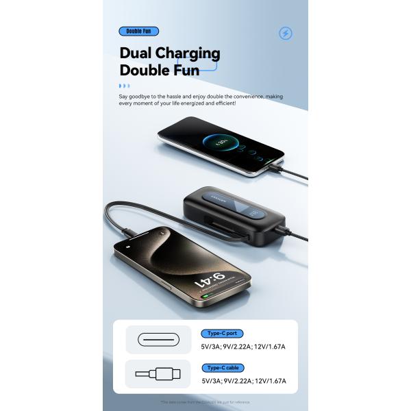 ESSAGER FS01 Series 1000 Mah USB-C Portable Charger Power Bank Acrylic Design 18W USB-C Input