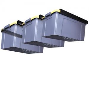 China 3-Set Ceiling Tote Slide Storage Bin Rack for 3 Bins Garage Overhead Storage System on sale