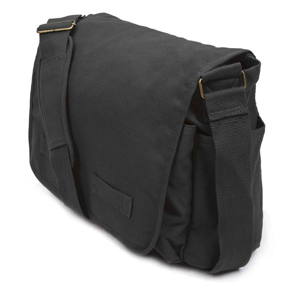 Black Travel Messenger Bag Mens Canvas Satchel Bags W 17.5" X H 12" X D 5"