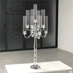 Cheap Cylinder Crystal Candle Holder Wedding Centerpieces 9 Arms Glass wholesale