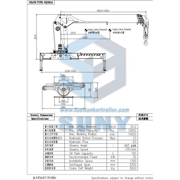 10 Ton Crane Mounted Truck Telescoping Boom Crane SUNY SYSQ10SA3