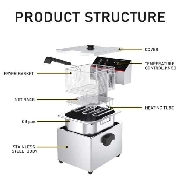Commercial Kitchen Equipment Electric Fryer Machine with Performance in 265x410x290mm Size