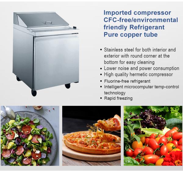 Commercial Kitchen Pizza Salad Prep 201/304 Table Large Capacity Stainless Steel Refrigerator Marble Surface Workbench