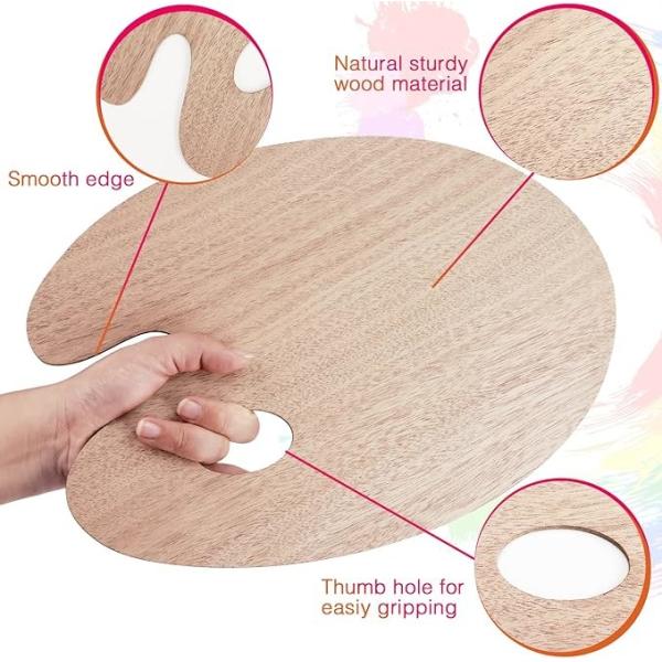 Oval Shaped Art Painting Tools Wooden Oil Painting Palette with Thumb Hole