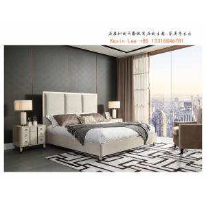 China Light American style Bedroom furniture Leather headboard king size bed with Wood nightstand for Villa house interior on sale
