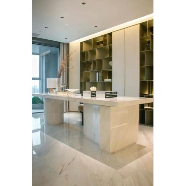Nano White Crystal Dining Table Top Modern Big Slab Marble Look Porcelain Tile for Steps