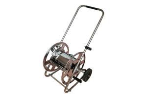 Cheap Stainless Steel Metal Hose Reel Cart , Garden Hose Reel Trolley Cart With 8&quot; Solid Wheel and Breaker wholesale