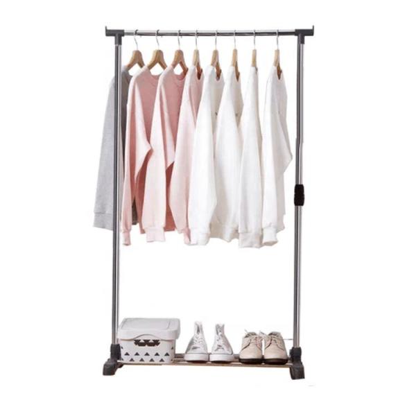 Foldable single-bar steel-made clothing standing frame with fabric drying rack