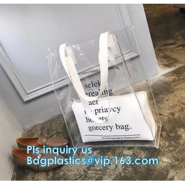 Reusable PVC Soft Loop Handle Bags, long handle clear pvc bedding yellow pvc blanket bag, transparent PVC handle plastic