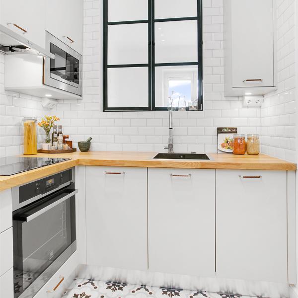 Simple Mini Kitchen Wooden Cabinet Set Matte White Melamine With Pantry