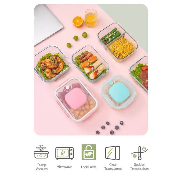 IKOO High Borosilicate Glass Airtight BPA-Free Vacuum Glass Storage Container for Fresh Food Preservation