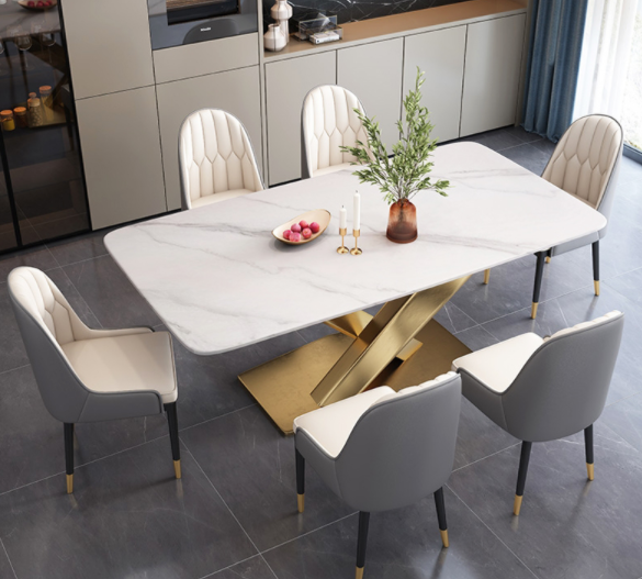 Modern Rock Slate Rectangular Dining Table With Four Or Six Chairs
