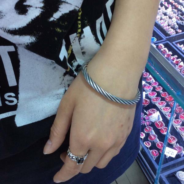 Sterling Silver Chunky Wire Cable Cuff Bracelet Women Retro Bangle (SZ0002)