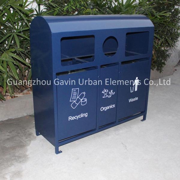 3 In 1 Outdoor Recycling Bins , Surface Mounted Rectangular Metal Trash Can