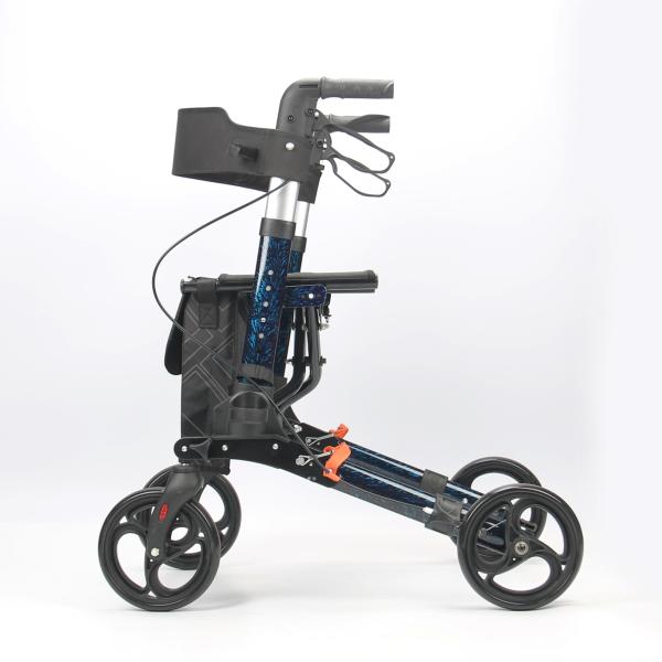 Foldable Aluminum Shopping Walker Walking Aid With Bag Crutch Place Holder Wire Brake Handle