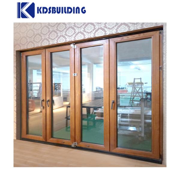 KDSBuilding Solid Teak Double Glass Horizontal Folding Garage Paint Colors Wood Doors