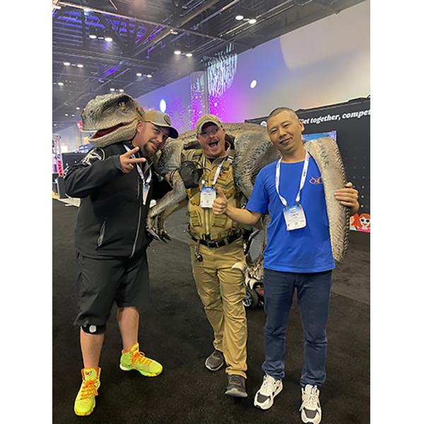 Dinosaur ride car on display at trade exhibition