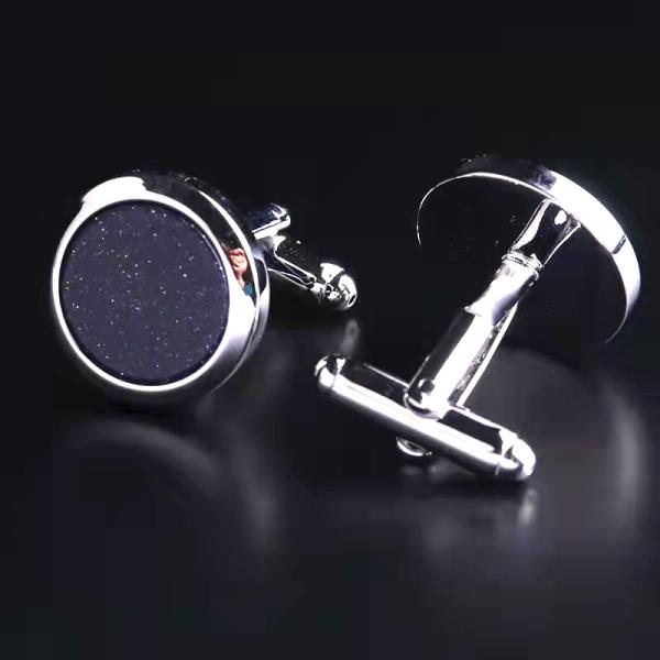 Alloy Mens Silver Cufflinks Embedding Glittering Pink Blue Acrylic OEM