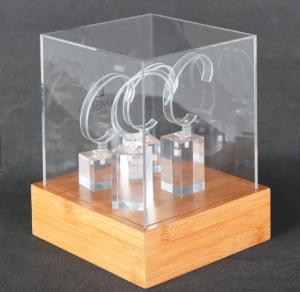 Cheap Custom Logo Engraved Bamboo Display Unit Acrylic Watch Display Case Durable wholesale