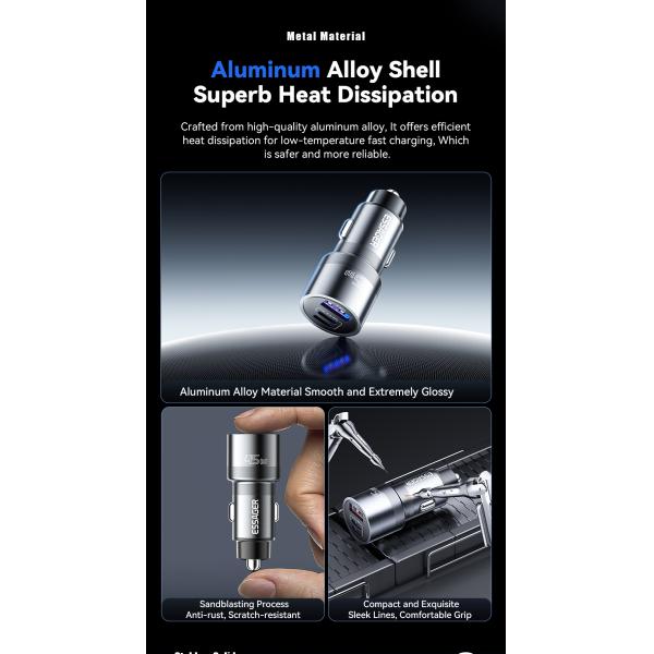 ESSAGER ES-CC14 Series 3 Ports 45W USB L USB C Type C Fast Car Charger