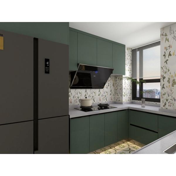 U-Shaped Stainless Steel Kitchen Cabinet With Elegant Green Finish