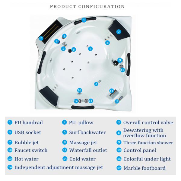 Freestanding 60 Inch Air Jet Bathtubs Whirlpool 1560x800mm Radio Function