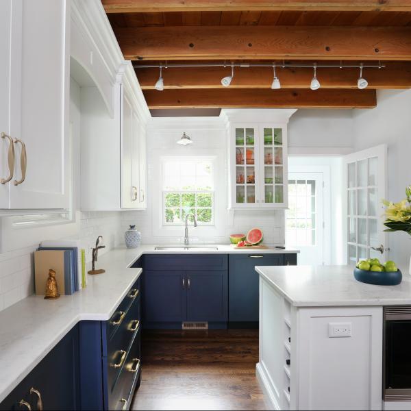 U Shape Modern Style Navy Blue And White Shaker Kitchen Cabinets Blue Base Kitchen Cabinets With Countertop