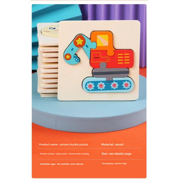 Cartoon Laser Cut 3d Wood Anime Puzzle Children Educational 3d Traffic Shape Matching Animal Puzzle Toy