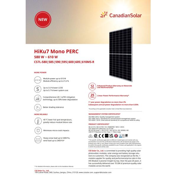 580W 585W Thin Film Silicon Photovoltaic Module 610W 615W Panel Solar Canadian Full Black