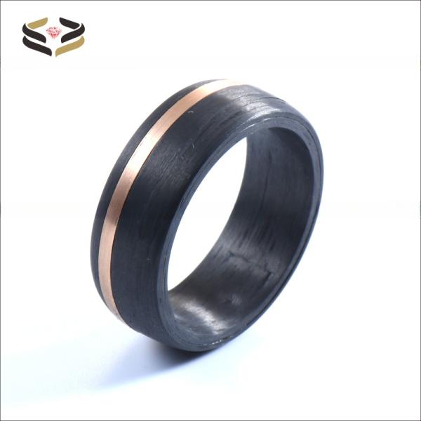 Carbon Fiber Rose Gold Circle Inlay Men's Wedding Band Black 8mm for Engagement