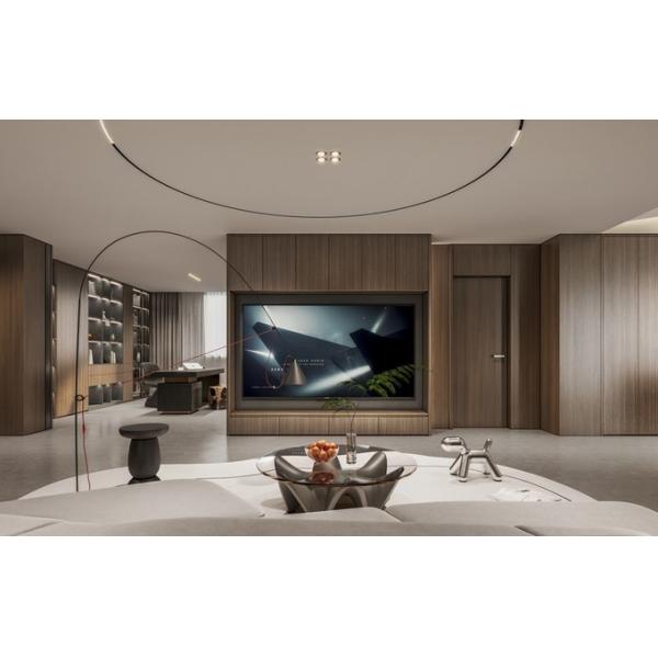 Fadior Modern Stainless Steel TV Cabinet With Vertical Wood Grain Doors And Ample Storage