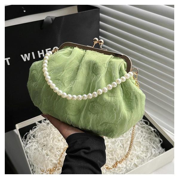 2024 NEW RETRO FAIRY SOLID COLOR SMALL BAG WHITE HAND PEARL BAG WOMEN'S NET YARN INS SIMPLE CROSSBODY BAG