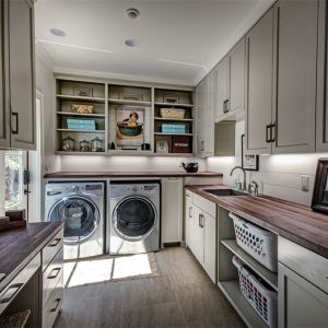 Cheap Customized Solid Dark Grey Bathroom Cabinet Shaker Washing Machine Cabinet wholesale