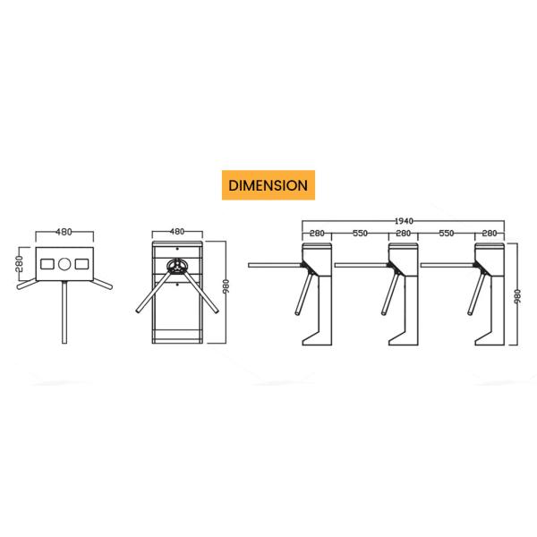 550mm Lane Width 304 Stainless Steel Tripod Turnstile Gate