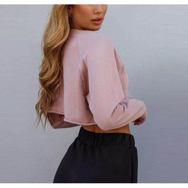 Women Knitted 230gsm Plain Crew Neck Sweatshirt Crop Top Sweatshirt