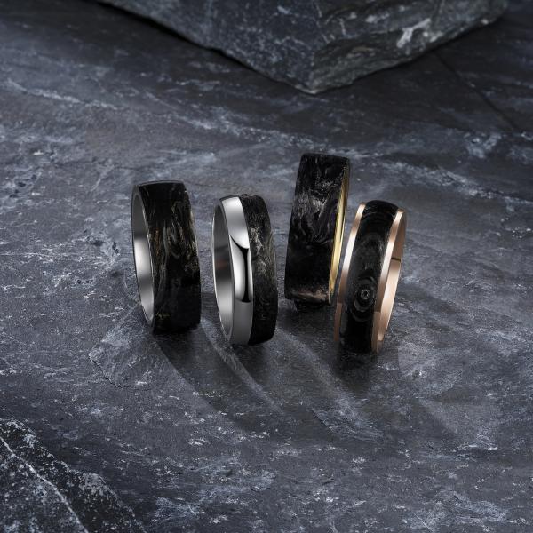 Inlay Technology Setting Gold Powder and Rose Gold Forged Carbon Fiber Wedding Bands Mens Bands for Party Occasion 2025