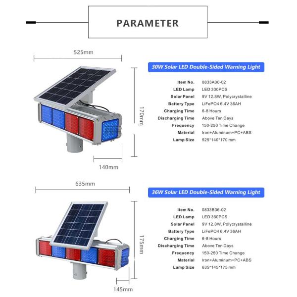 Solar LED warning light | outdoor construction light | signal strobe light red and blue four lights | double-sided road