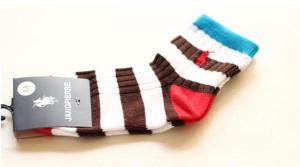 China Colorful stripe design customized embroiderying logo OEM cozy cotton terry socks for baby on sale