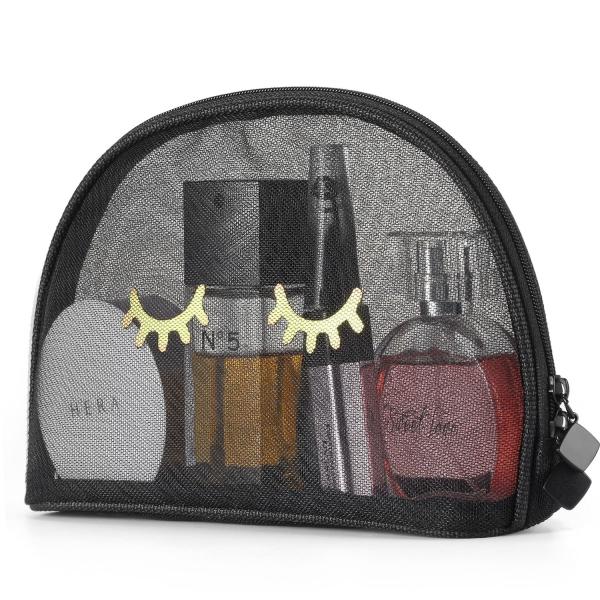 Black See Through Makeup Bag , 9x6 Mesh Cosmetic Bags For Stylish Eyelashes